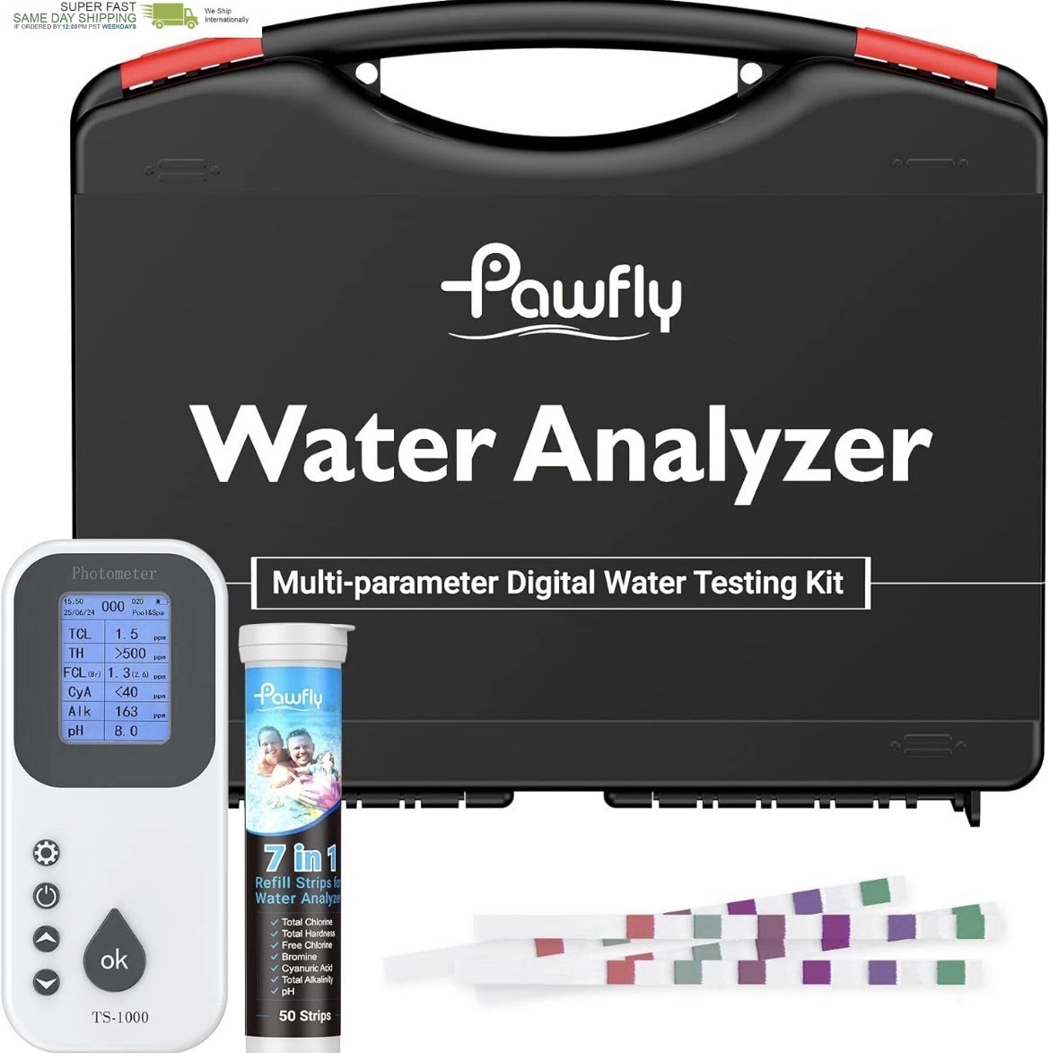 Pawfly 7 in 1 Digital Water Testing Kit, 50 Strips Hot Tub Test Kit Digital Pool gallery