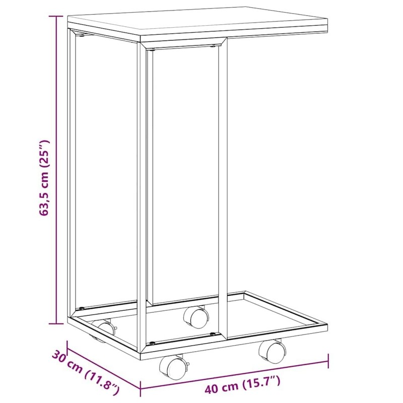Black Side Table with Wheels, C-Shaped Engineered Wood and Iron Frame, Ideal ... gallery