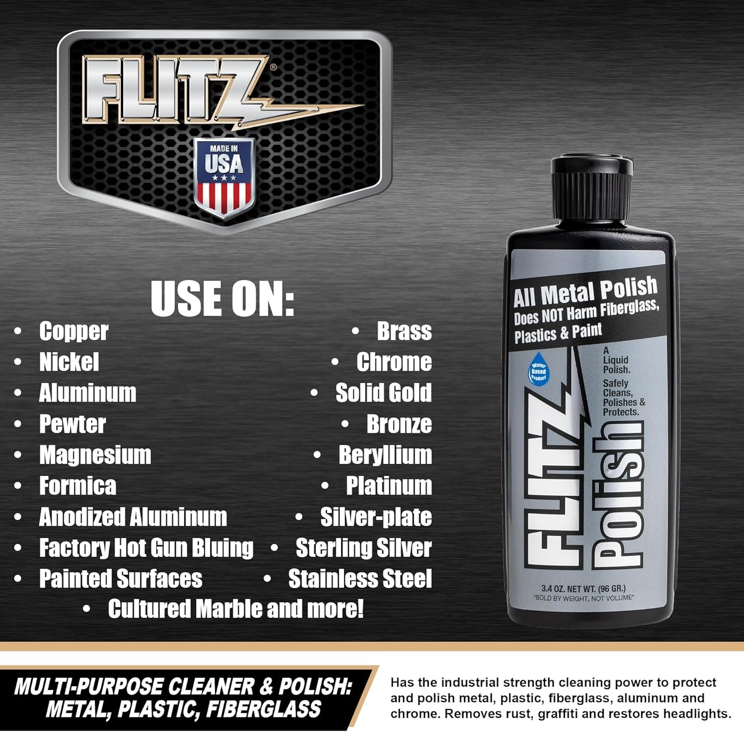 Flitz Multi Purpose Metal Polish Liquid - 3.4oz Bottle of USA-Made Tarnish Remov gallery