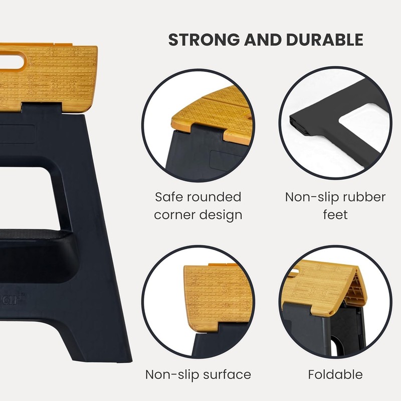 Compact Step Stool Foldable, 16" 2-Step Stools for Adults up to 330lbs- Non-Slip gallery