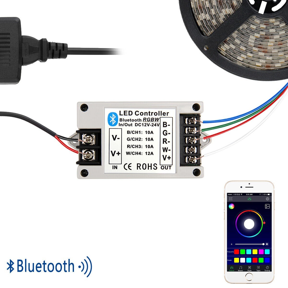 RGB/RGBW Bluetooth Controller APP Control for 5050 3528 RGB LED Strip Lights gallery