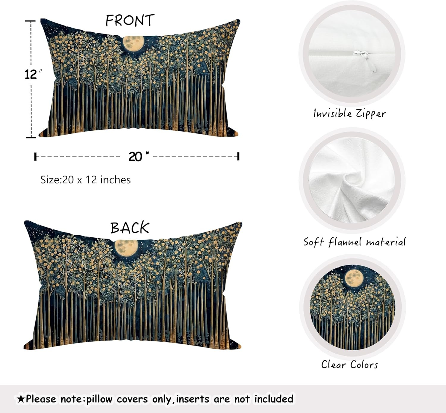 Rustic William Morris Night Moon Forest Green Decor Pillow Covers 12x20,Vintage gallery