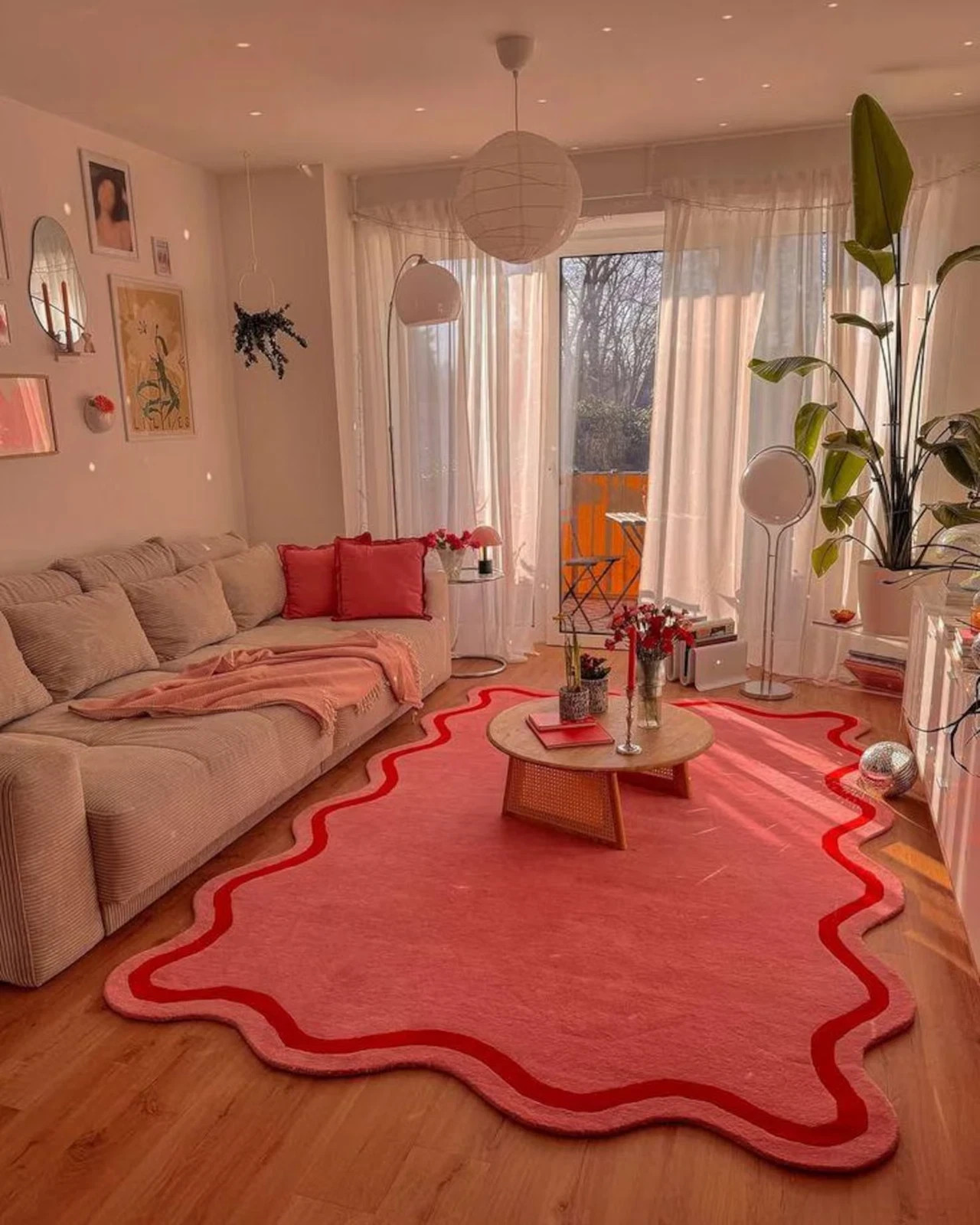 Hand-Tufted Wool Area Rug: pink and red abstract carpet for living room 8x10 gallery
