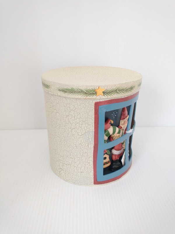 Nesting 3D Paper Mache Round Box Set Santa Cardinal Window Candy Cane Birdhouse gallery