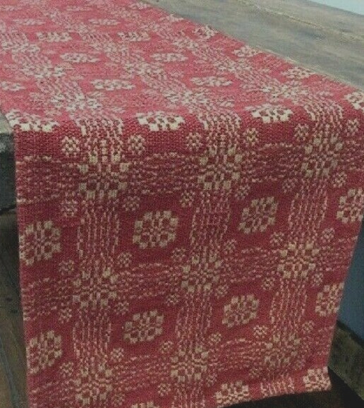 NEW PRIMITIVE RED TAN TABLE SQUARE 52"x52" GETTYSBURG Farmhouse WOVEN TABLECLOTH