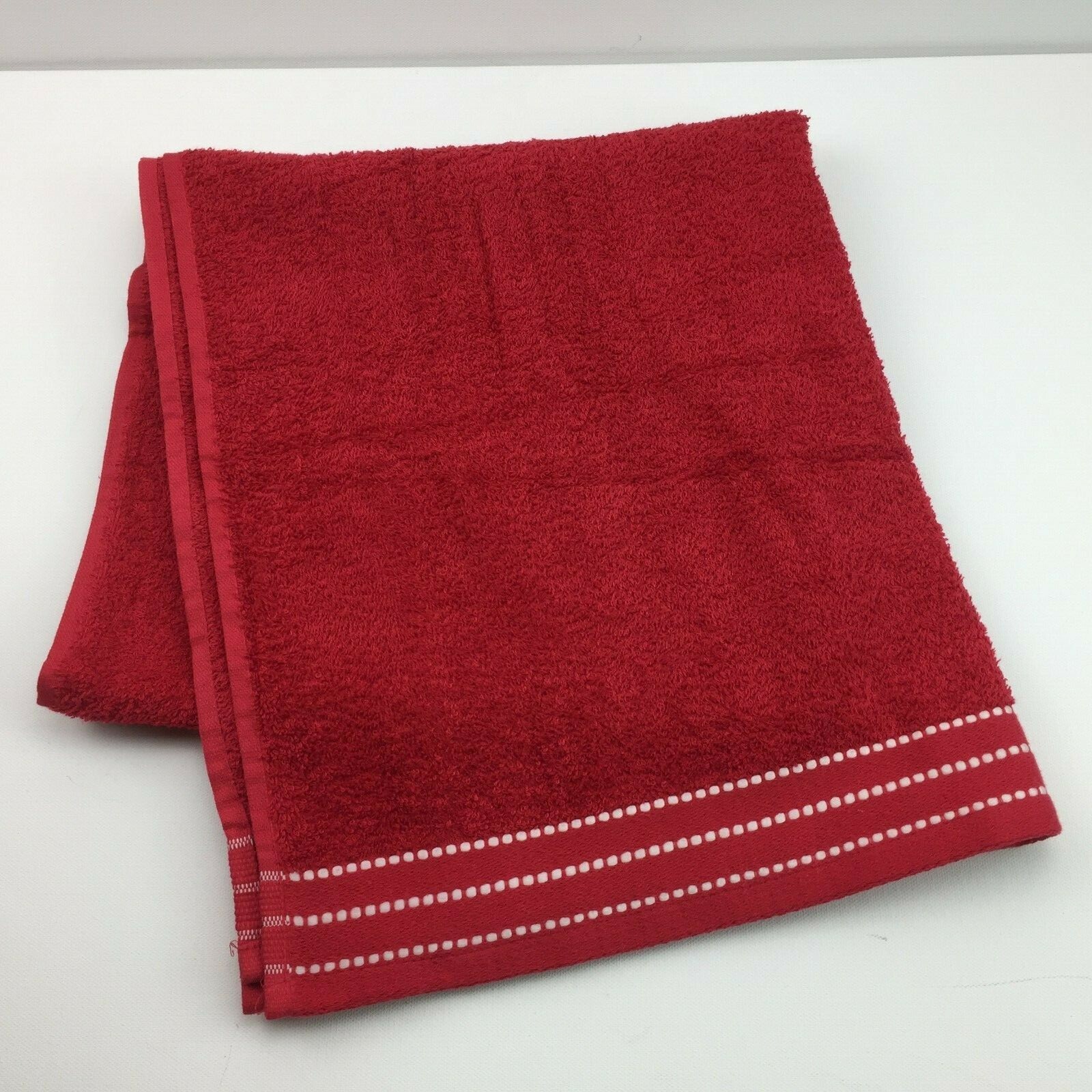 Main Stays Really Red Bath Linen Towel White Stitching 27in x 58in gallery