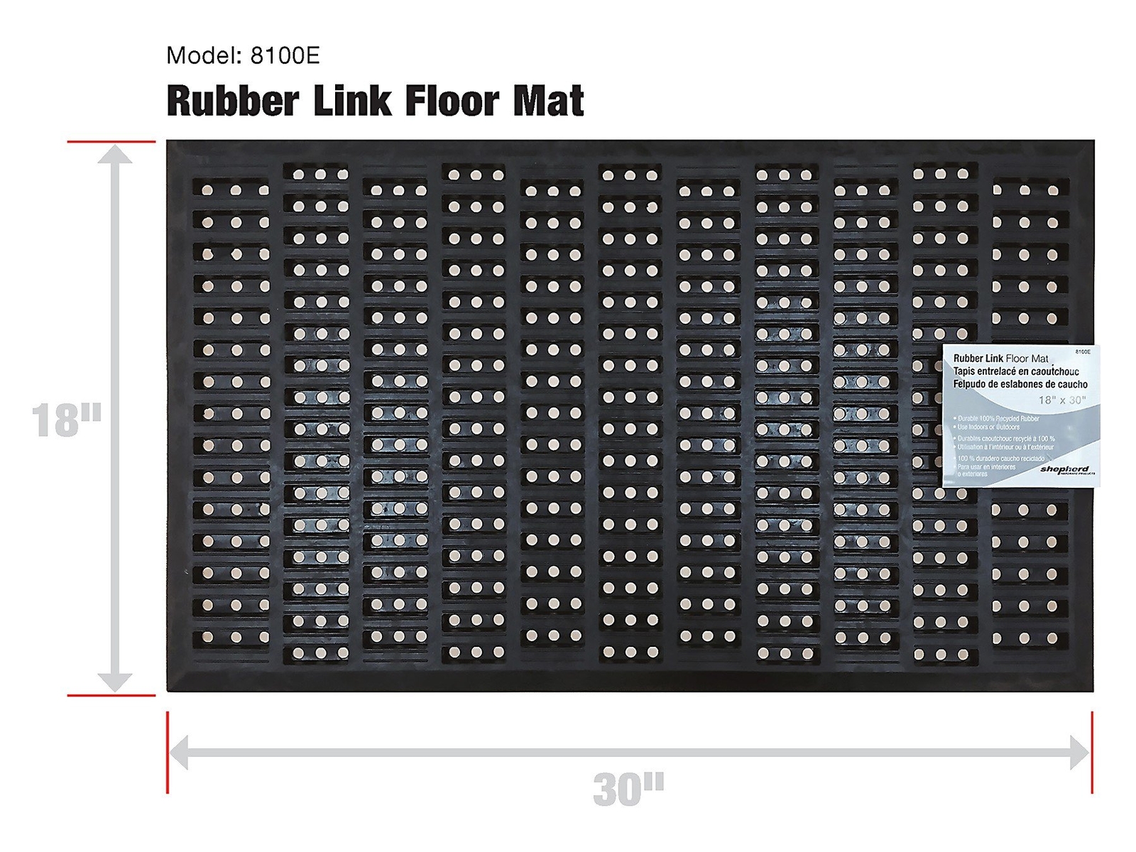 Shepherd Hardware 8100E Indoor/Outdoor Recycled Rubber Floor Mat - 18 x 30 x 1/2 gallery