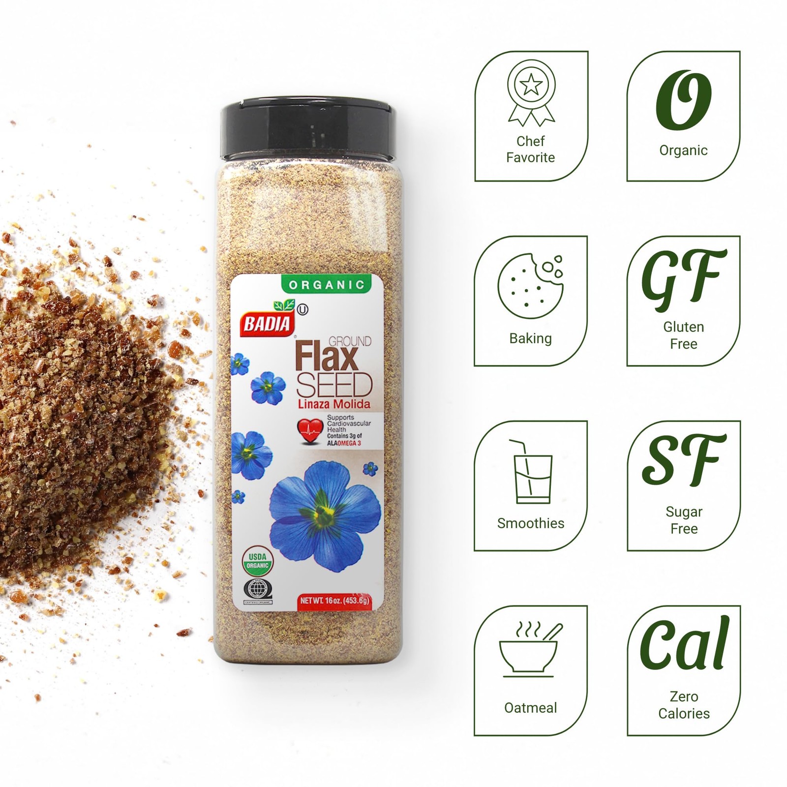Badia Organic Ground Flax Seed, 16 oz - Superfood High in 1 Pound (Pack of 1) gallery