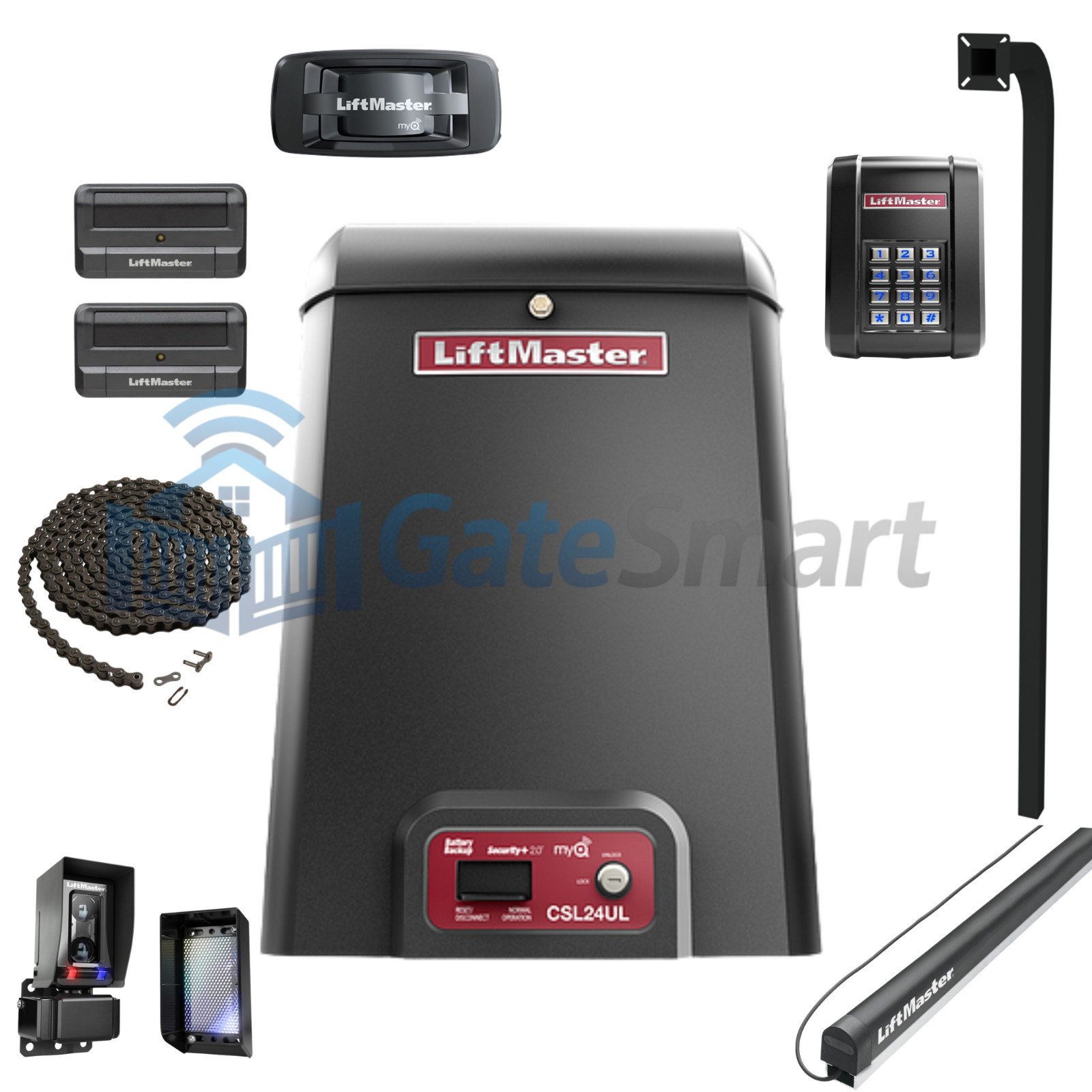 LiftMaster CSL24UL Slide Gate Operator Kit, 2 Remotes, Keypad, MyQ Gateway, Ped. gallery