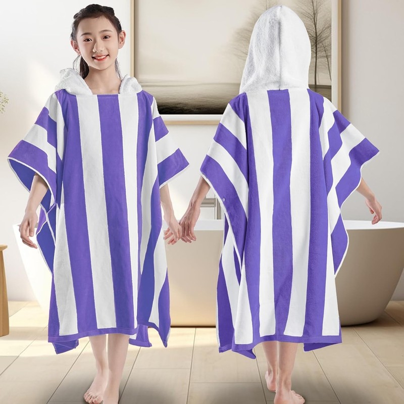 Pure Cotton Super Soft and Quick Dry Striped Poncho Robe Kids Beach Towels gallery