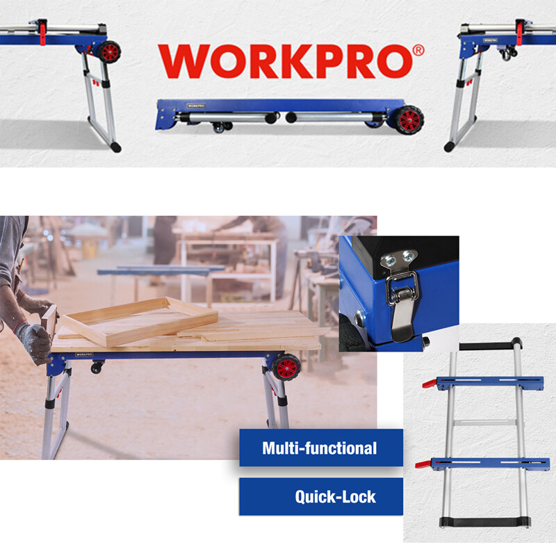 WORKPRO 5-in-1 Workbench Miter Saw Stand Quick Folding Work Table Creeper Dolly gallery