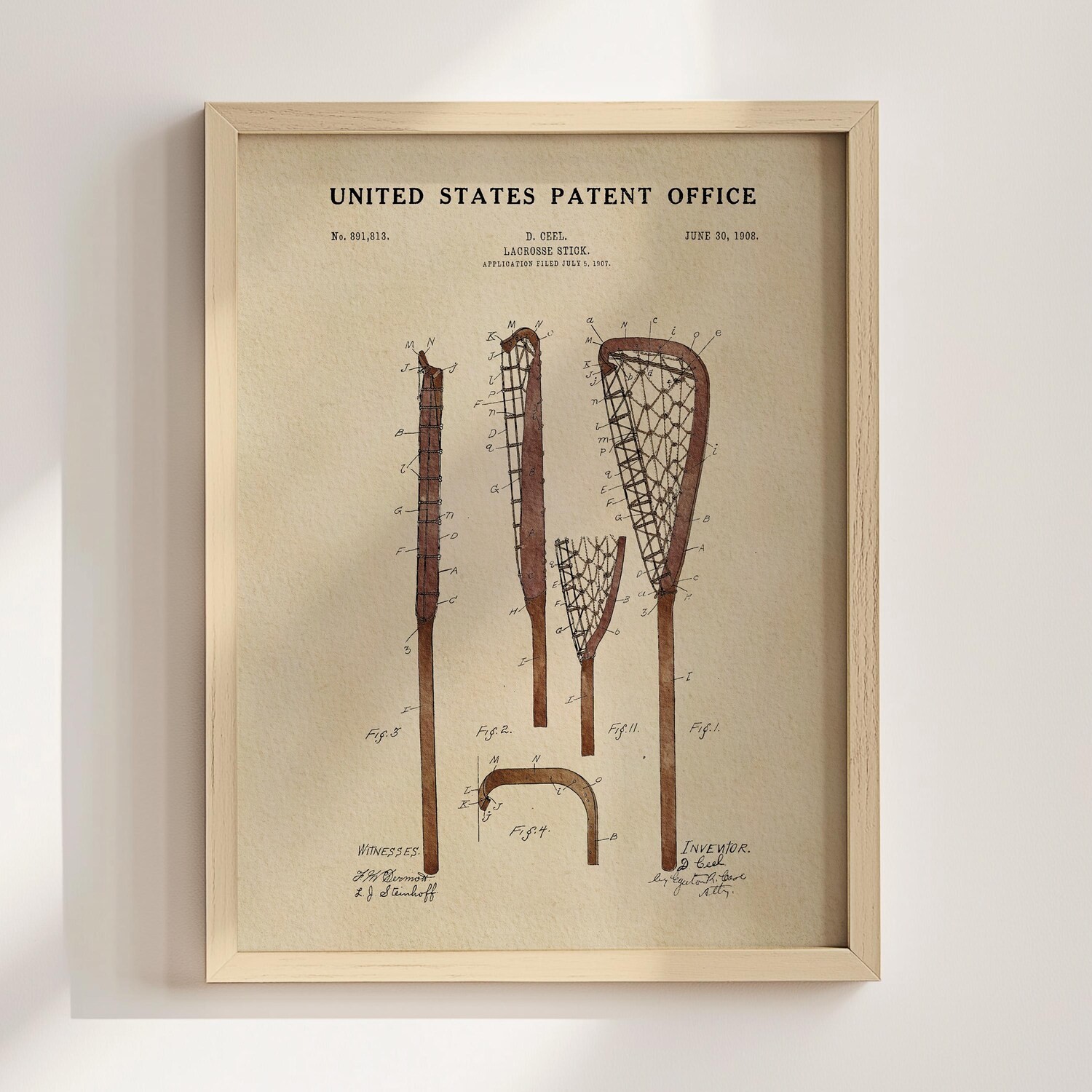 Original Lacrosse Stick Patent Art Print Vintage Lacrosse Blueprint Wall Art Gif gallery