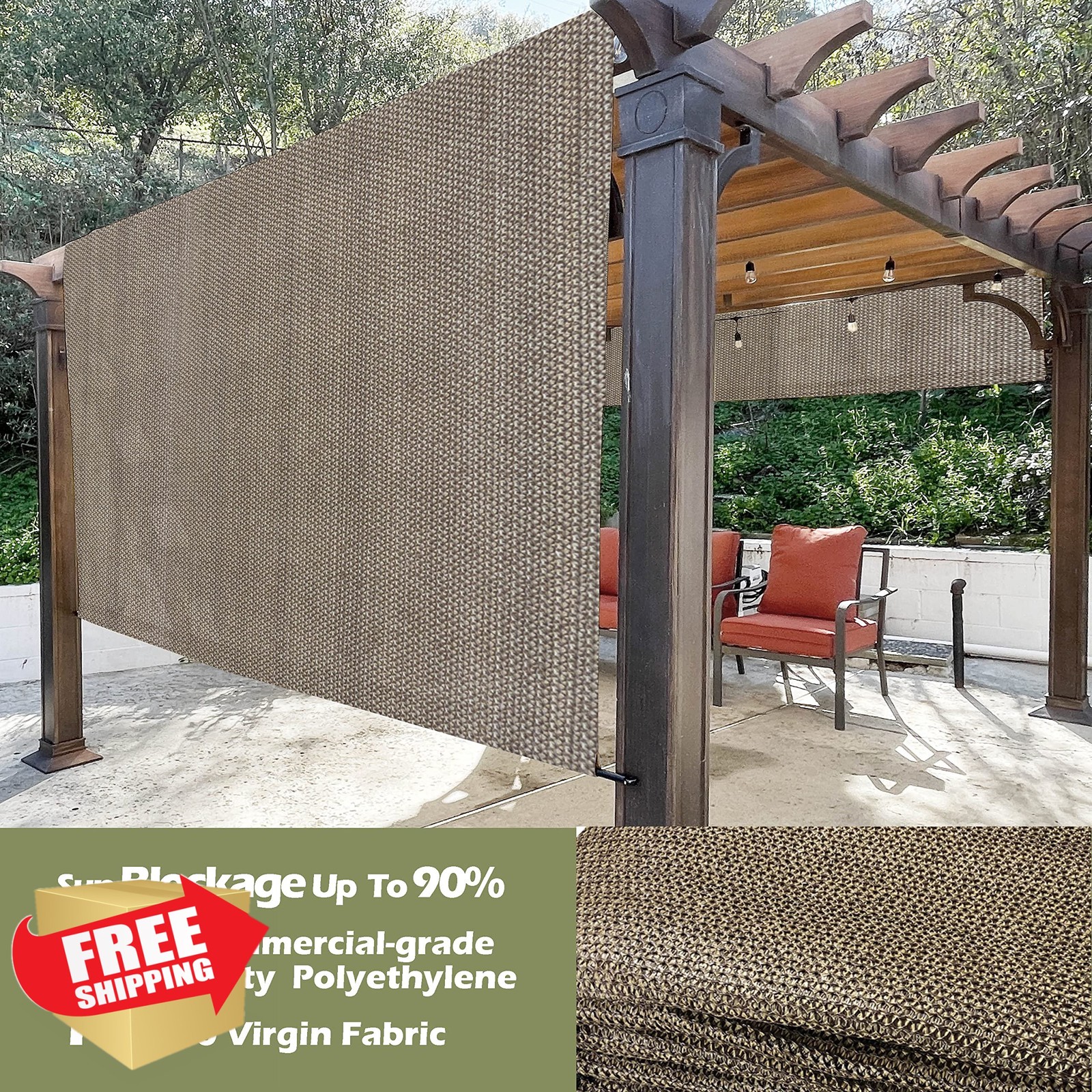 Alion Home Pergola Sun Shade Cover Replacement 12x8 ft Walnut gallery