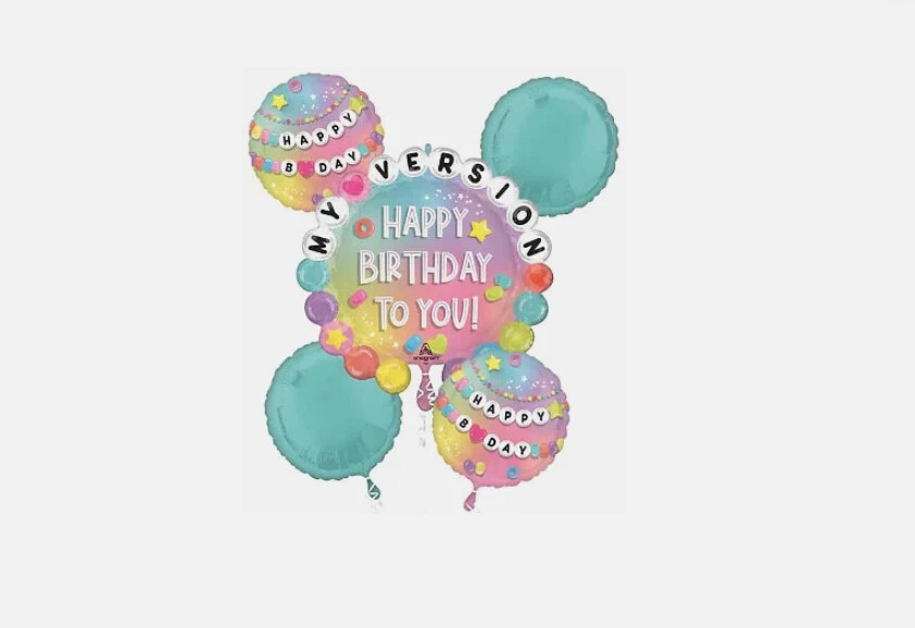 Happy Birthday to You My Version 5 Balloon Bouquet Green Pink Purple 25"x26" gallery