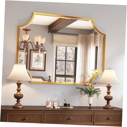 30"x40" Large Bathroom Mirror for Wall Scalloped Vanity 40"L x 30"W Gold gallery