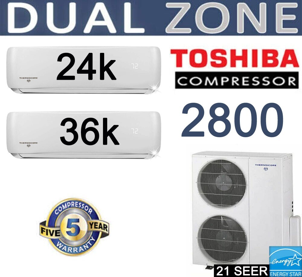 60,000 BTU Dual Zone Ductless Mini Split Air Conditioner Heat Pump, 24000+36000 gallery