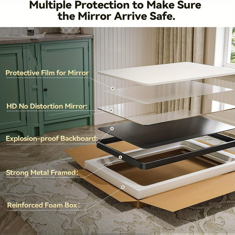 Black metal framed rounded rectangle bathroom mirror 3 sizes Matte black gallery