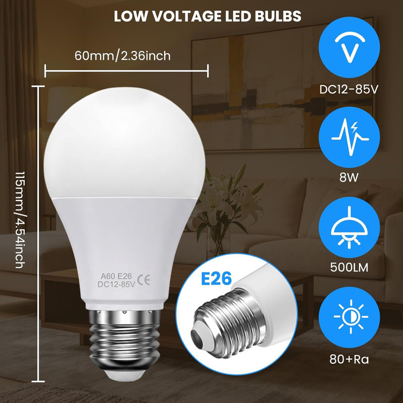 DC 12V LED Light Bulb E26 with Remote Control, 3CCT 3000K-4000K-6000K Adjustable gallery