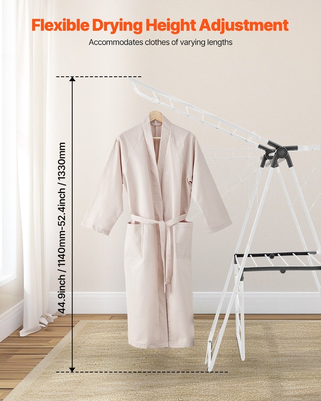 VEVOR 2-Tier Foldable Clothes Drying Rack with Sock Clips & 31 Drying Rods White gallery