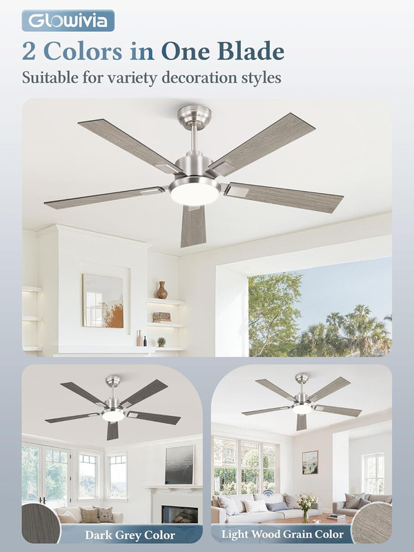 Smart 52" Ceiling Fan with Lights & Remote, Dimmable 3000-6000K, 6 Speeds gallery