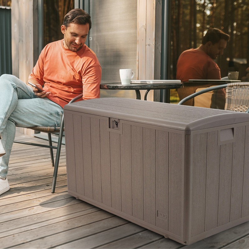 Plastic Development Group 105 Gallon Outdoor Patio Storage Deck Box, Driftwood gallery