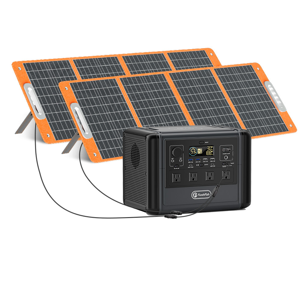 Flashfish T1200S Portable Power Station 1200W 768Wh With 2*Solar Panel 100W 18V gallery