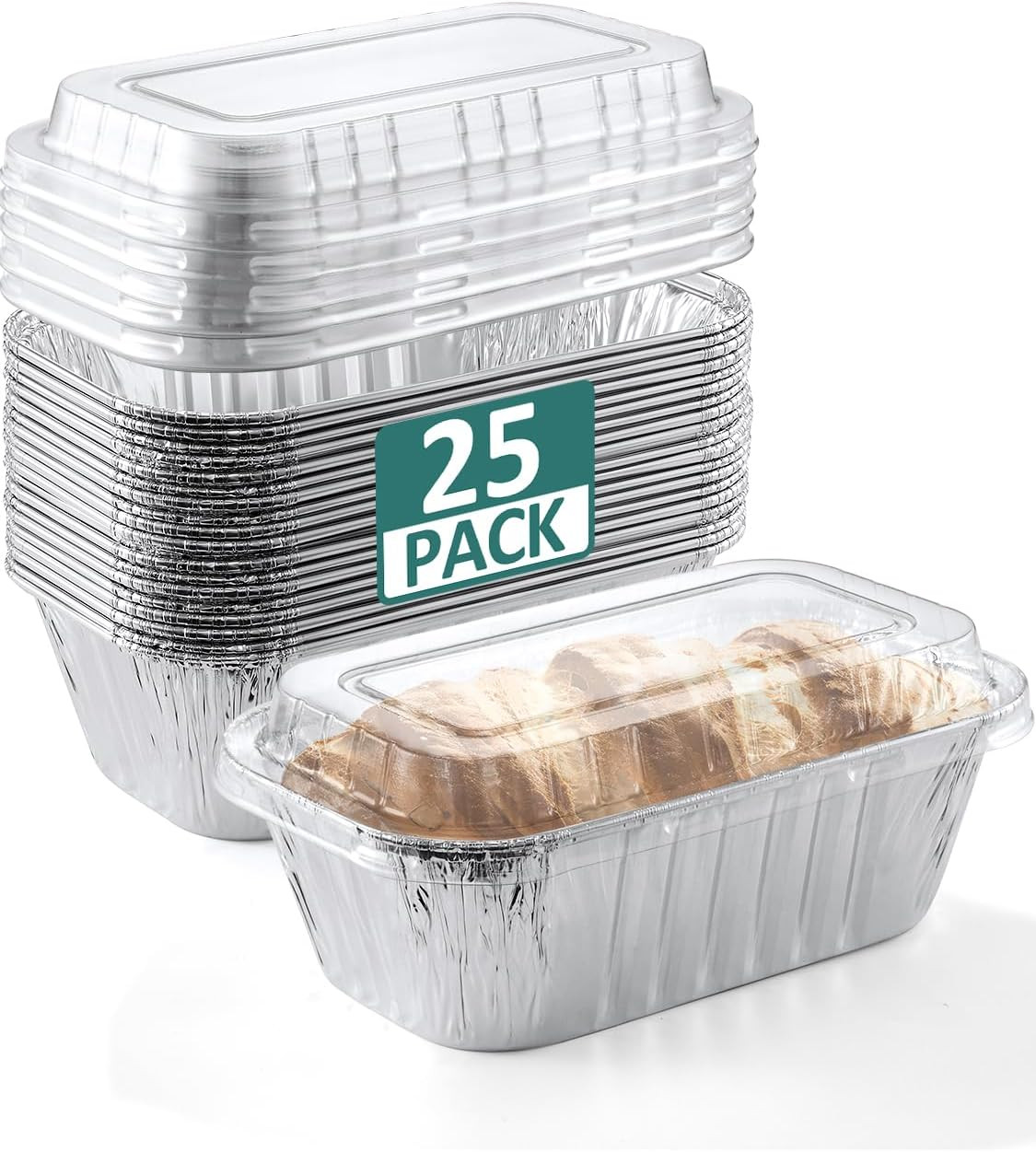 25 Pack 6X3.5X2 Disposable Aluminum Loaf Pans with Lids - 1 Lb Mini Loaf Pans, S gallery