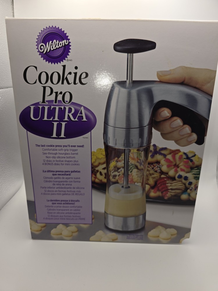 Wilton Cookie Pro Ultra II Cookie Press Set 16 Disks Silver Black Easy Grip New