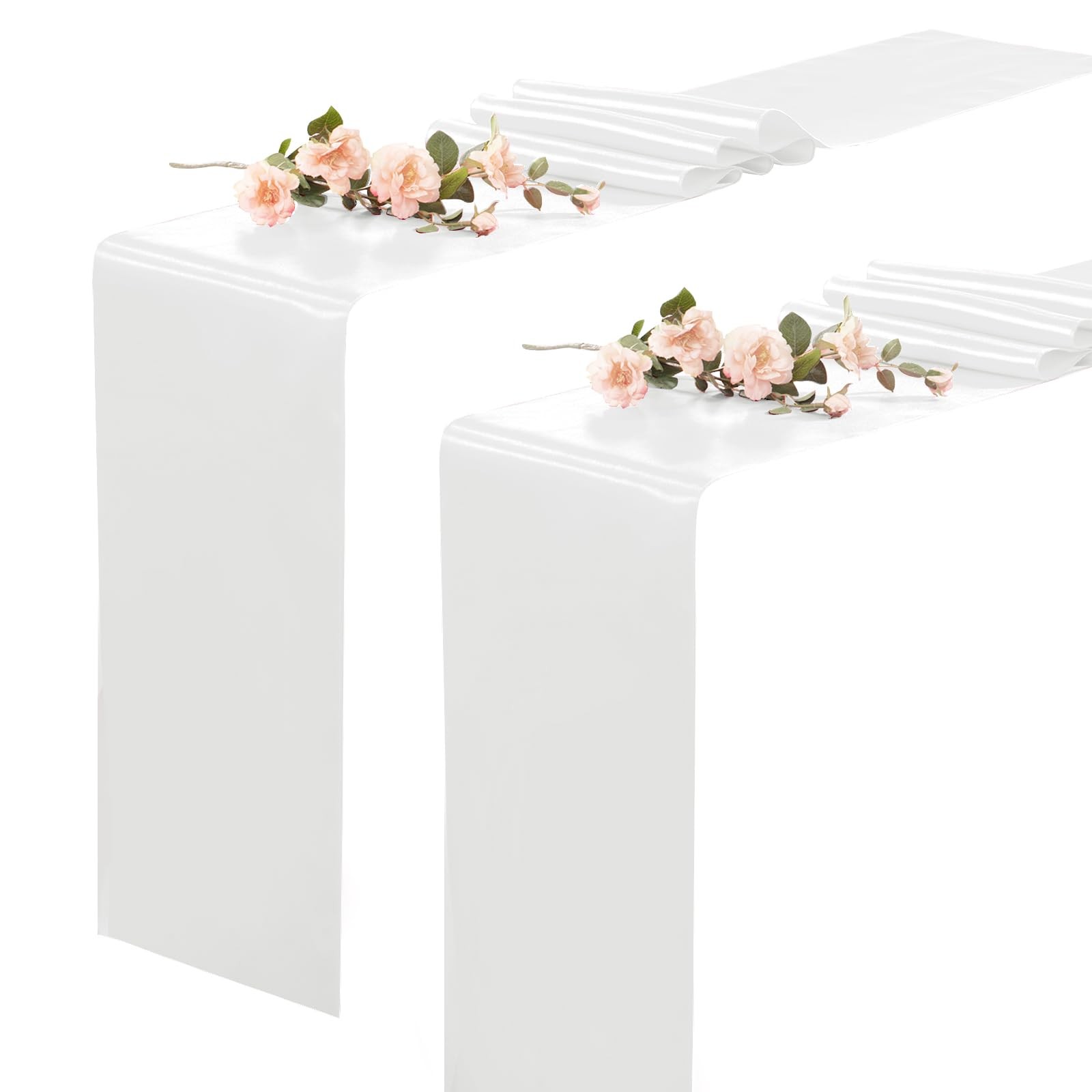 2 Pack 12x108 Inch White Rectangular Smooth Satin Silk Table Runner Wedding gallery