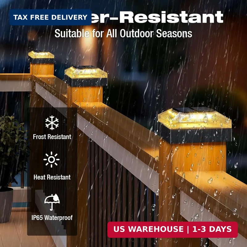 4X4 Solar Post Cap Lights Outdoor – 2 Pack Fence Post Light with 3 Color Modes, gallery
