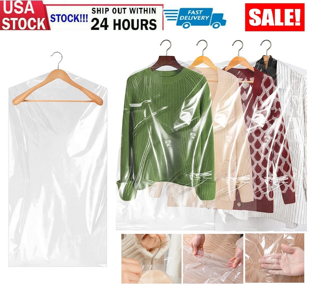 30× Clear Suit Cover Dust-proof Hanging Garment Storage Bag Dress Clothes Coat gallery