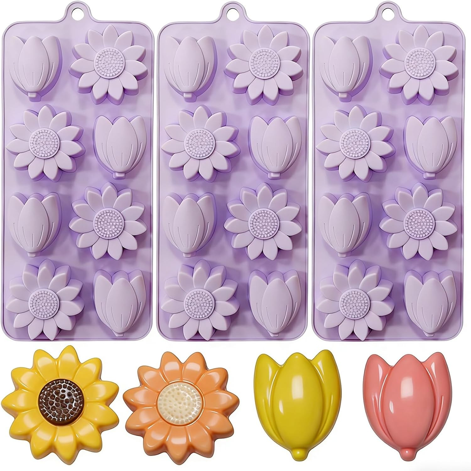 Flower Ice Cube Molds Silicone 2Pcs Sun Flower Chocolate Candy Molds for Baking gallery
