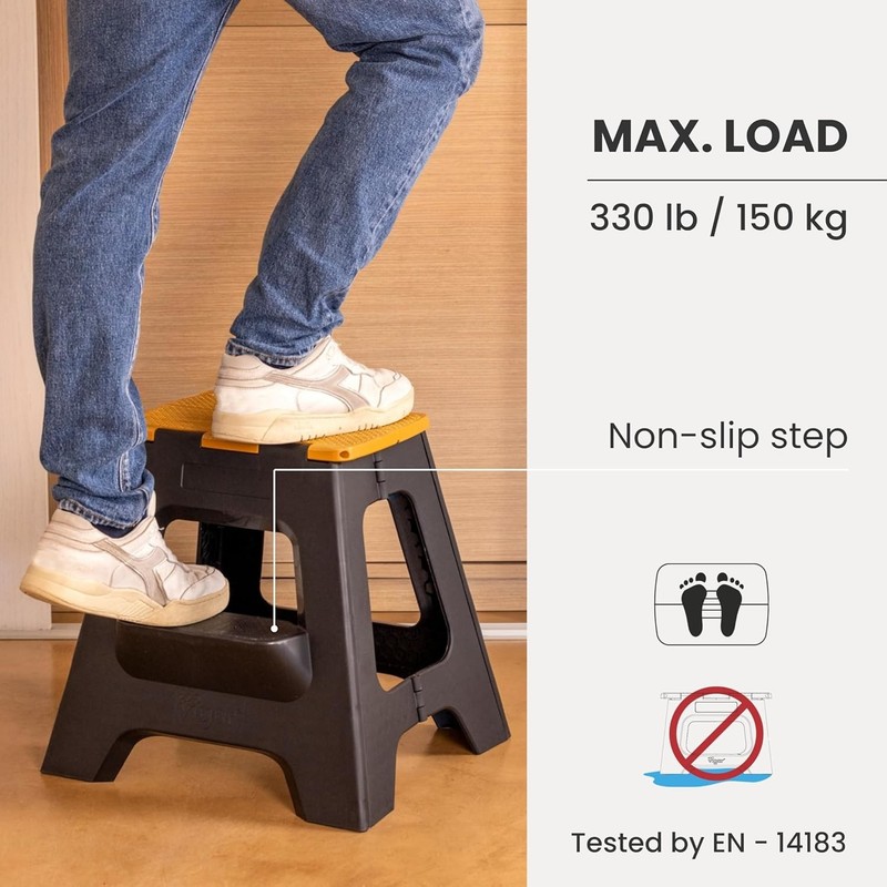 Compact Step Stool Foldable, 16" 2-Step Stools for Adults up to 330lbs- Non-Slip gallery