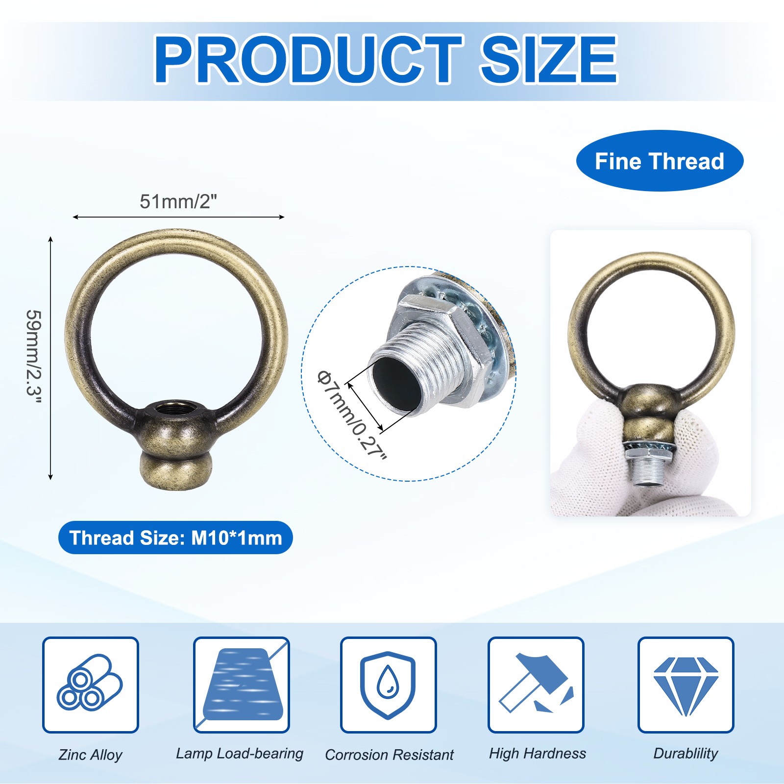 2 Set 8kg M10 2x2.3" Thread Lifting Eye Nut Holder Hook Ring Copper gallery