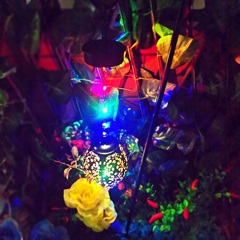 Solar Lantern Multicolor LED Lights Metal Lamp Waterproof Garden Hanging Decor gallery