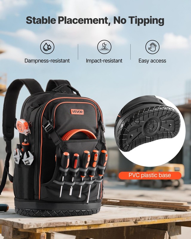 VEVOR Tool Backpack 65 Pockets Tear-resistant Jobsite Backpack for Electrician gallery
