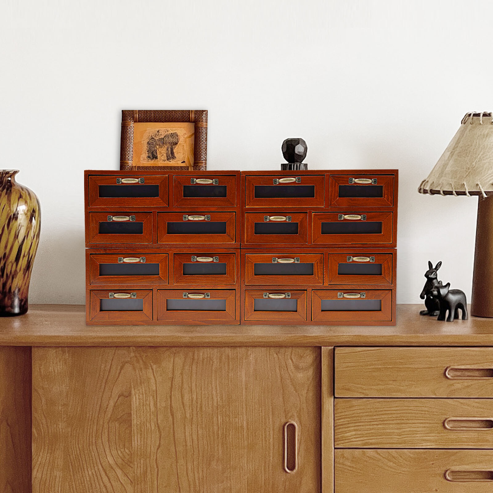 Vintage Small Wooden Desktop Storage Box Drawer Display Shelf Organizer Craft US gallery