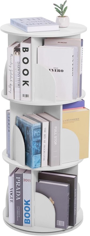 Space-Saving 360° Rotating Bookcase - Waterproof White Storage for Home & Office gallery