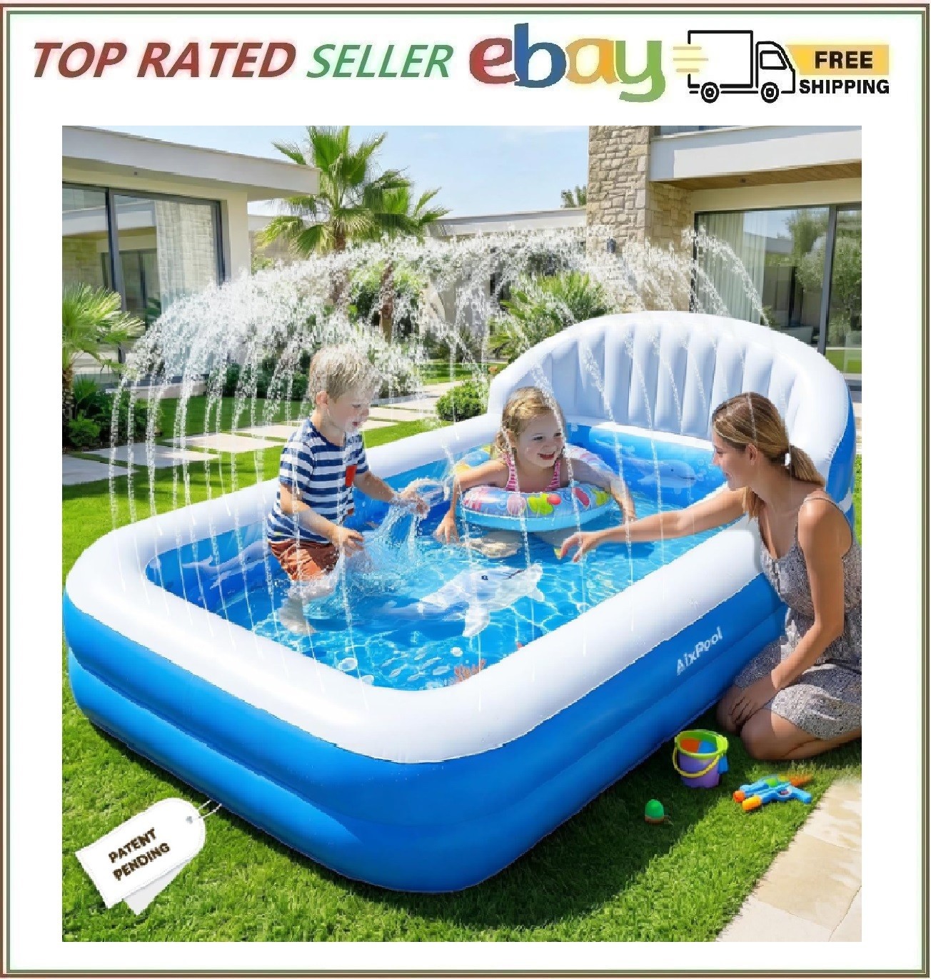 AixPool 2026 Inflatable Pool with Sprinkler Durable Blow up Pool with Big gallery