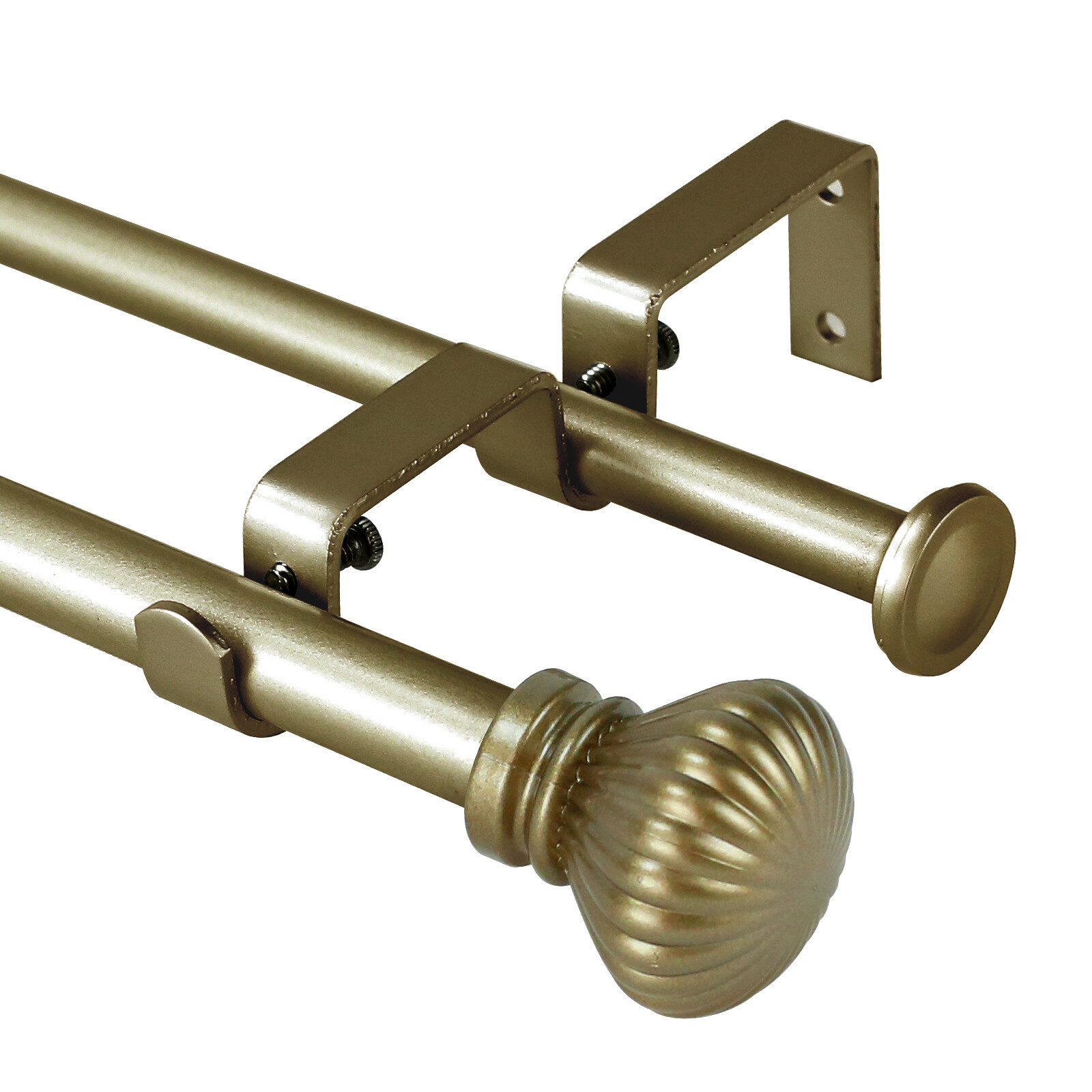 5/8" Double Curtain Rod Set, Fluted Ball Finial, 28"-48"/ 48"-84"/ 84"-120" gallery