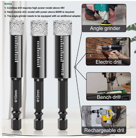 5x Diamond Core Drill Bits Dry Drilling Hole Saw 6/8/10/12/14mm for Ceramic Tile gallery