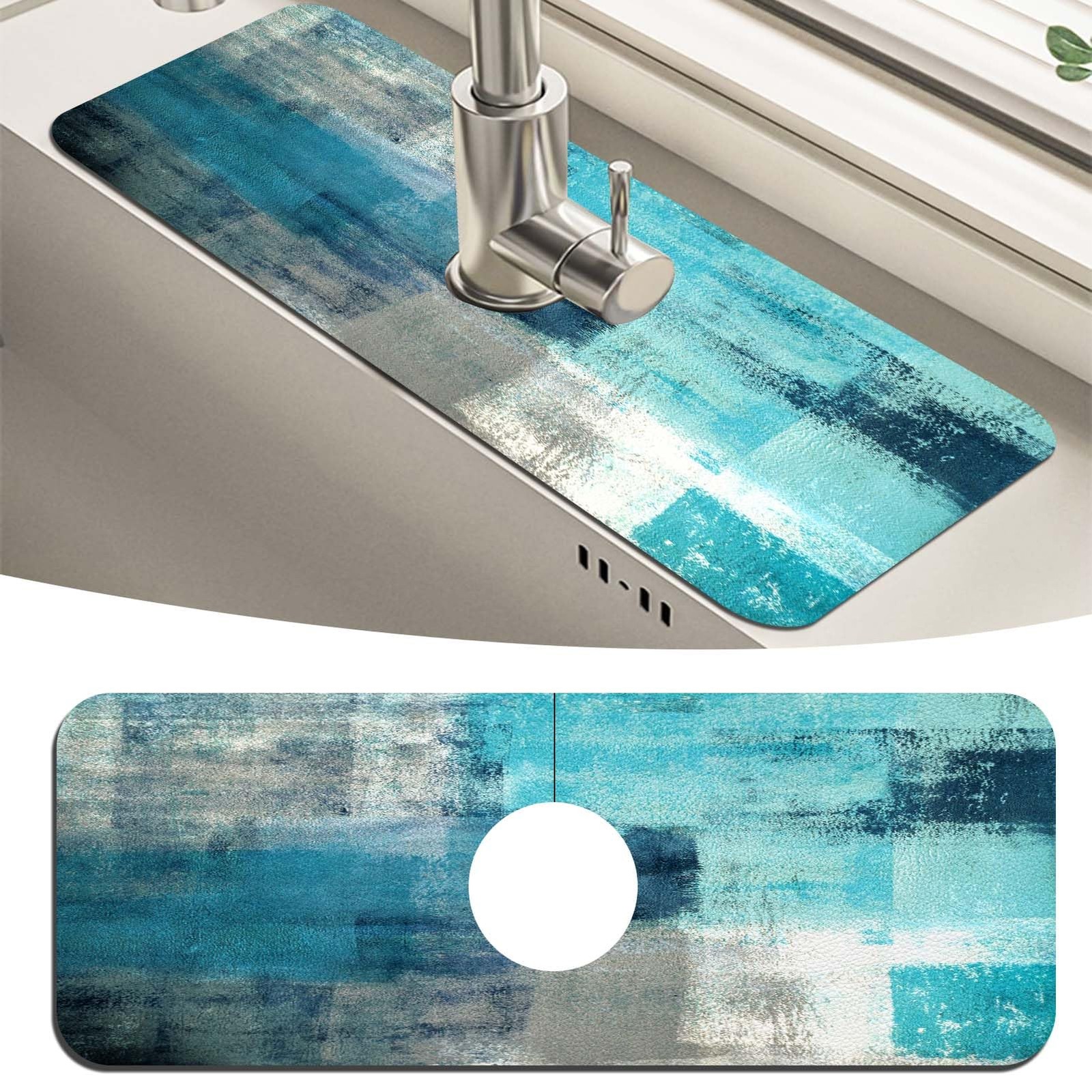 Turquoise Kitchen Sink Faucet Mat Splash Guard, Absorbent Quick-Dry Kitchen S... gallery