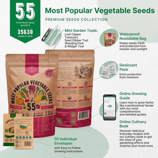 55 Vegetable Seeds Variety Pack - 35,600+ Non-GMO Green, Red, Purple, Yellow gallery