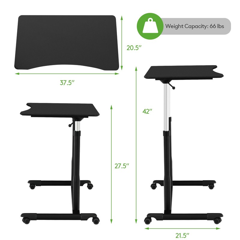 Height Adjustable Computer Desk Sit to Stand Rolling Table Black gallery