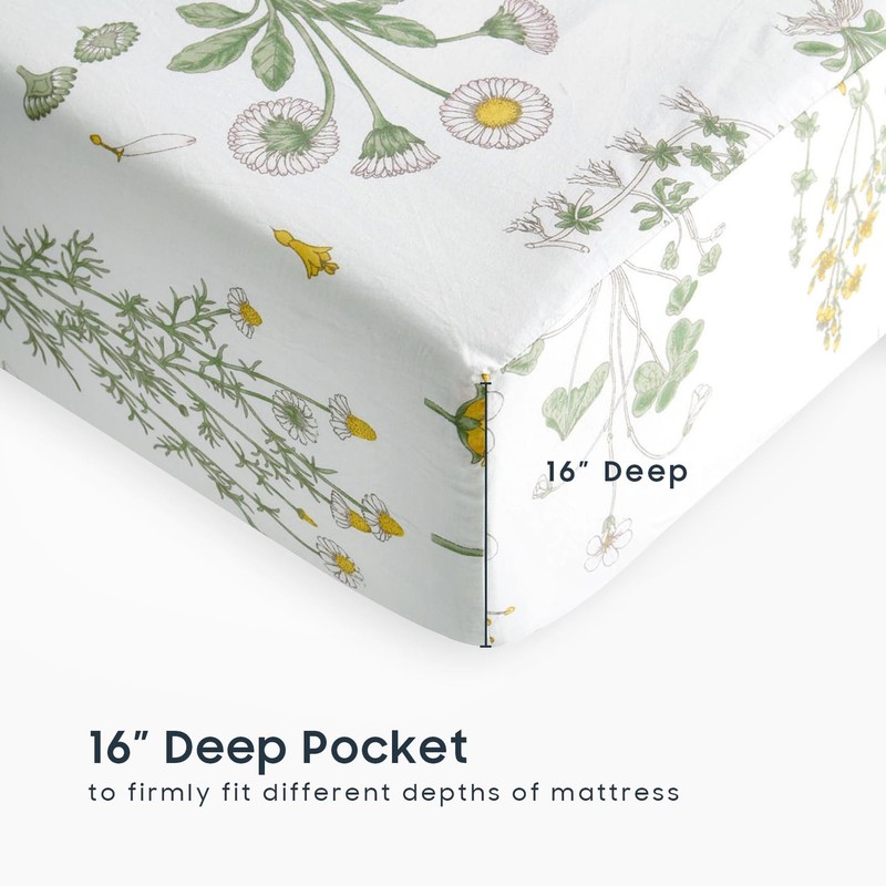 Wake In Cloud - Botanical Sheet Set, Yellow Flowers and Green Leaves Floral gallery