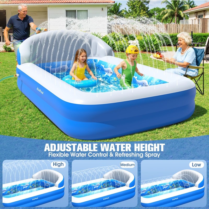 AixPool 2026 Inflatable Pool with Sprinkler Durable Blow up Pool with Big gallery