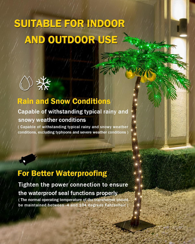 7ft Lighted Palm Tree with Glowing Coconuts - Dimmable, UL Certified, Waterproof gallery