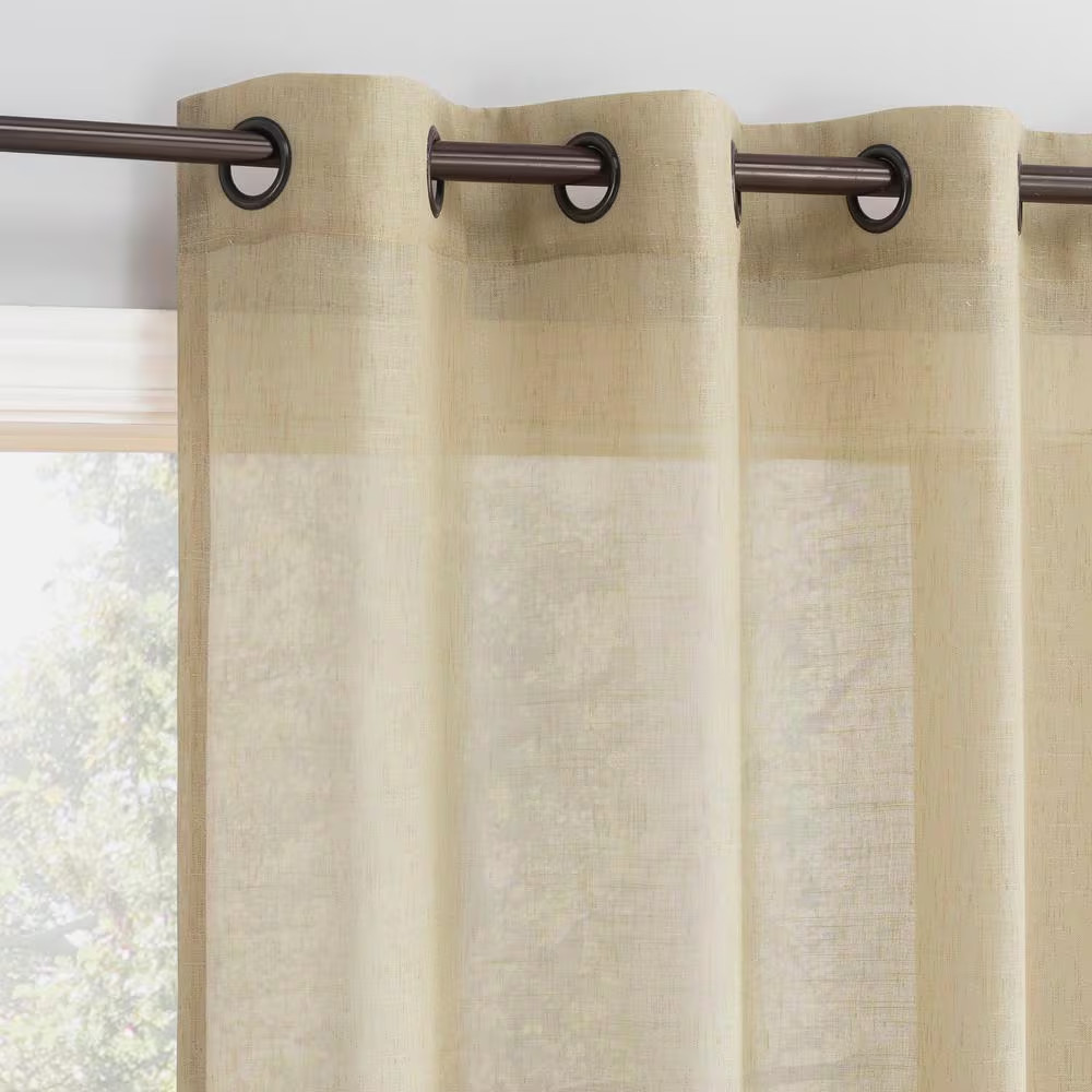 Vail Sand Linen Polyester Blend 52 In. W X 63 In. L Grommet Light Filtering Curt gallery