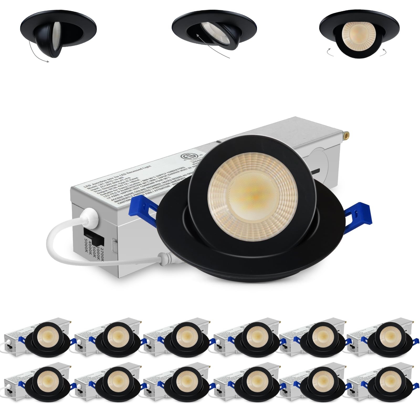 Adetu 2 Inch 5CCT Gimbal Black Led Recessed Lighting 12 Pack, Black-2 inch gallery