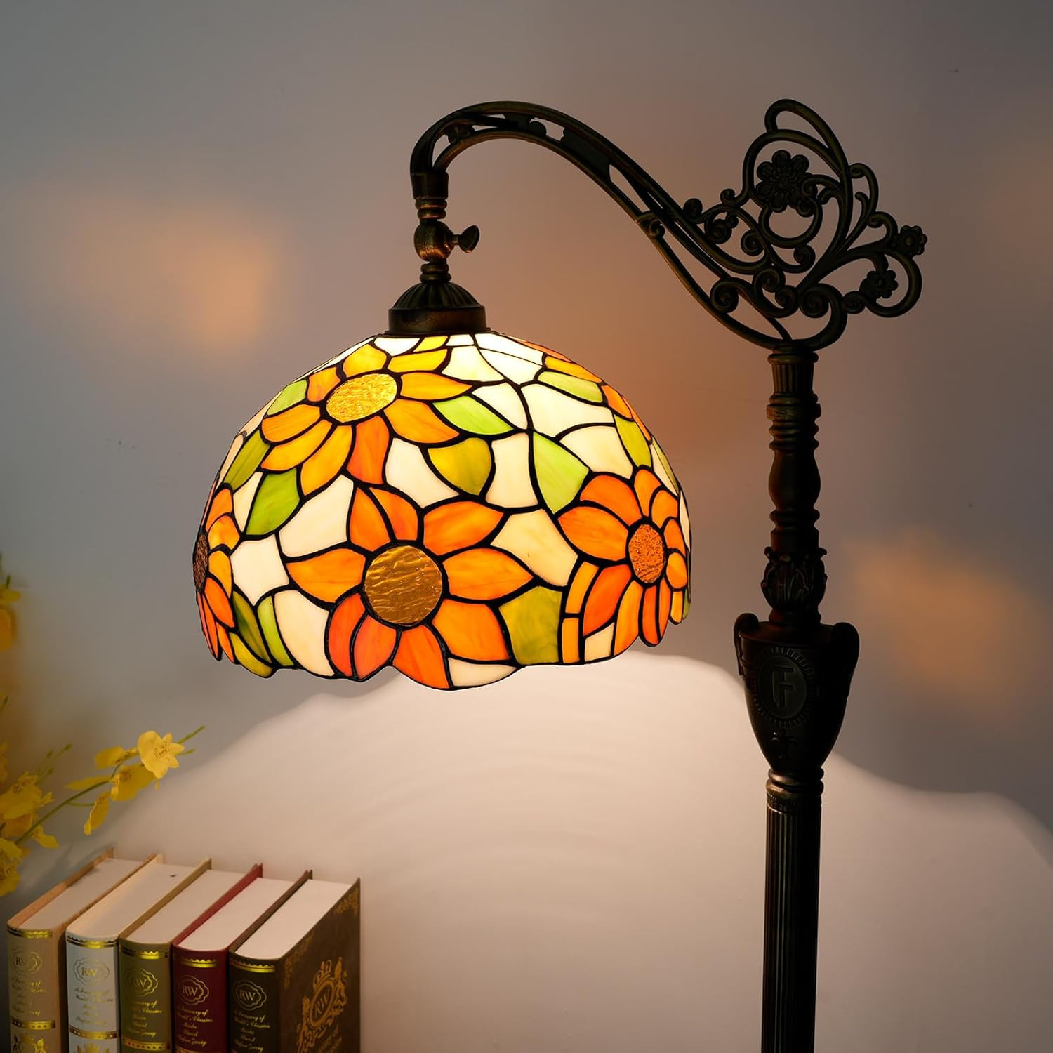 Adjustable Tiffany Yellow Sunflower Gooseneck Floor Lamp with Foot Switch gallery